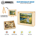 Colorful jigsaw puzzle by Diana Malivani titled 'Walk', featuring vibrant nature scene and eco-friendly packaging.