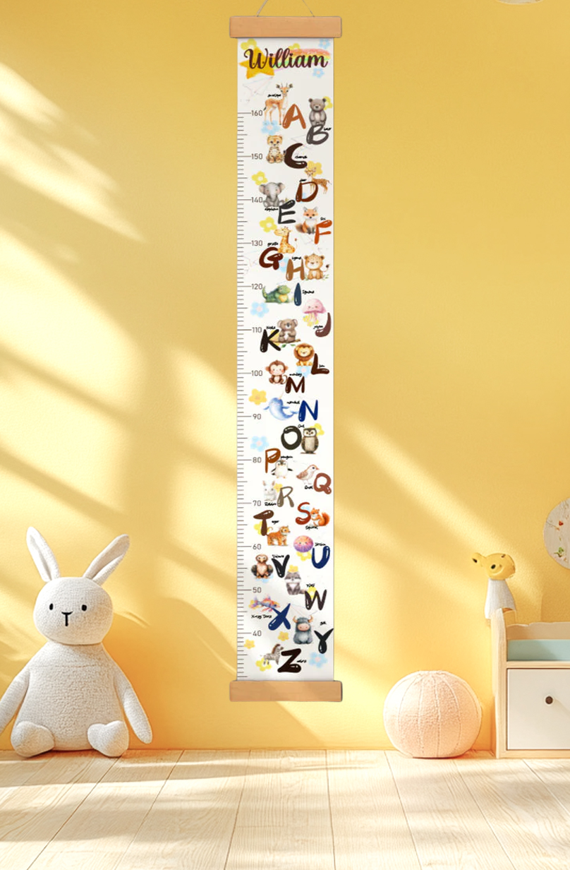 Personalized Animal Alphabet Hanging Canvas Height Ruler