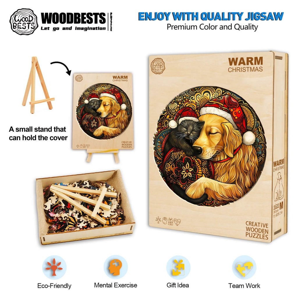Warm Christmas wooden jigsaw puzzle featuring a dog design, perfect for mental exercise and team work activities.