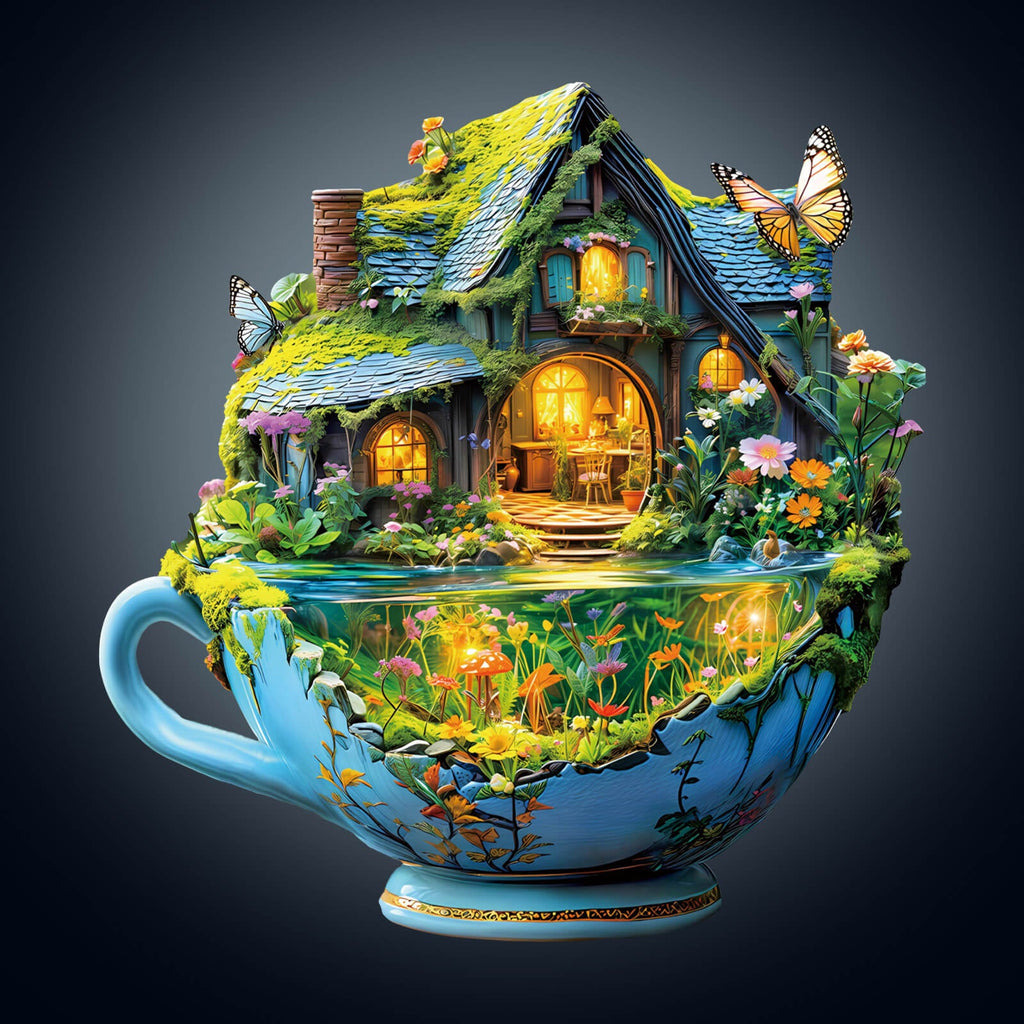 green Field mug Wooden Jigsaw Puzzle