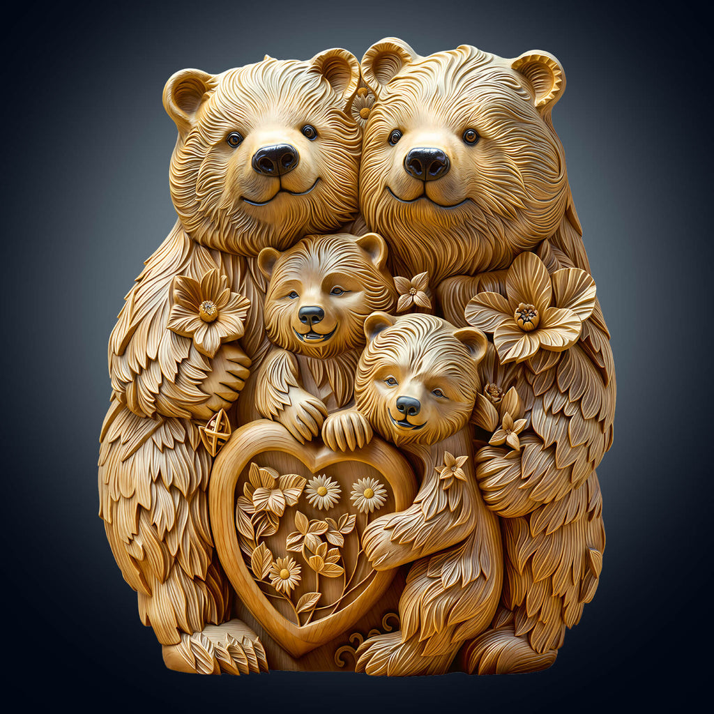 Woodcarve bear family Wooden Jigsaw Puzzle