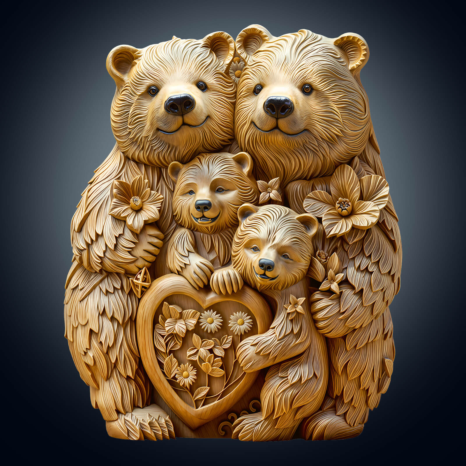 Woodcarve bear family Wooden Jigsaw Puzzle