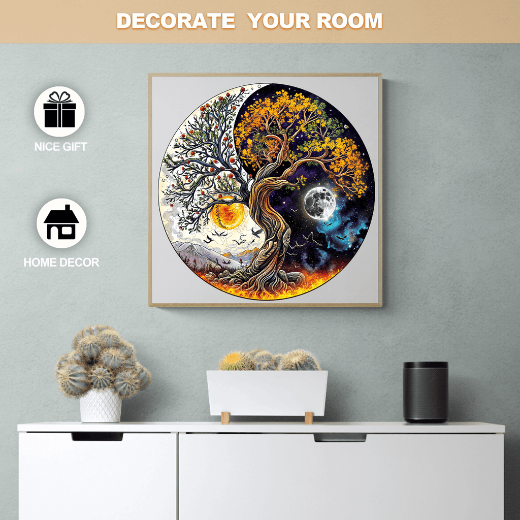 Sun and Moon Tree of Life Wooden Jigsaw Puzzle