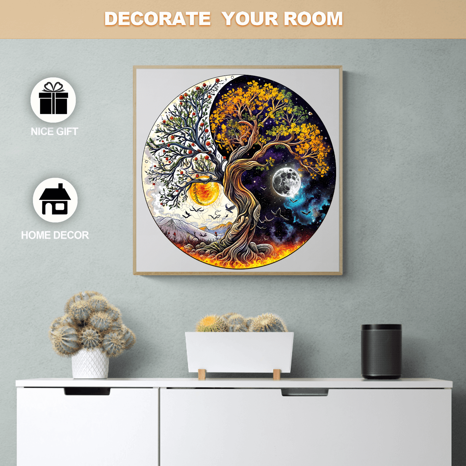 Sun and Moon Tree of Life Wooden Jigsaw Puzzle