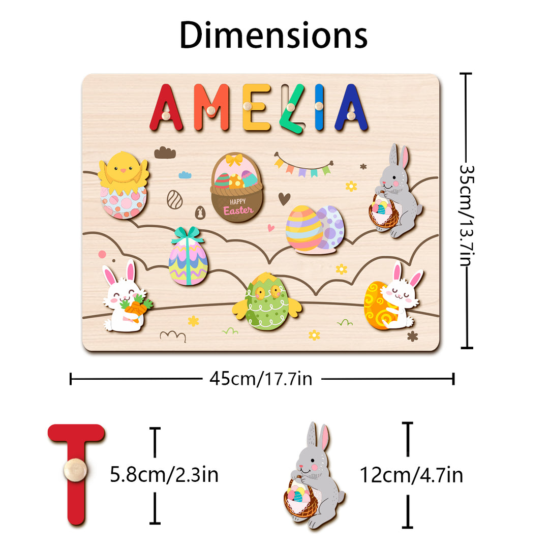 Personalized Wooden Name Puzzle - Easter Bunny & Egg Toy for Toddlers