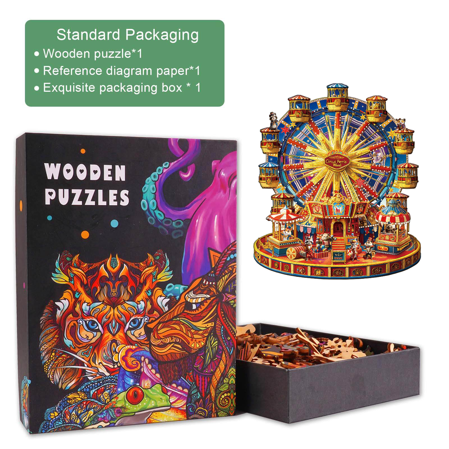 Circus Ferris Wheel Wooden Jigsaw Puzzle