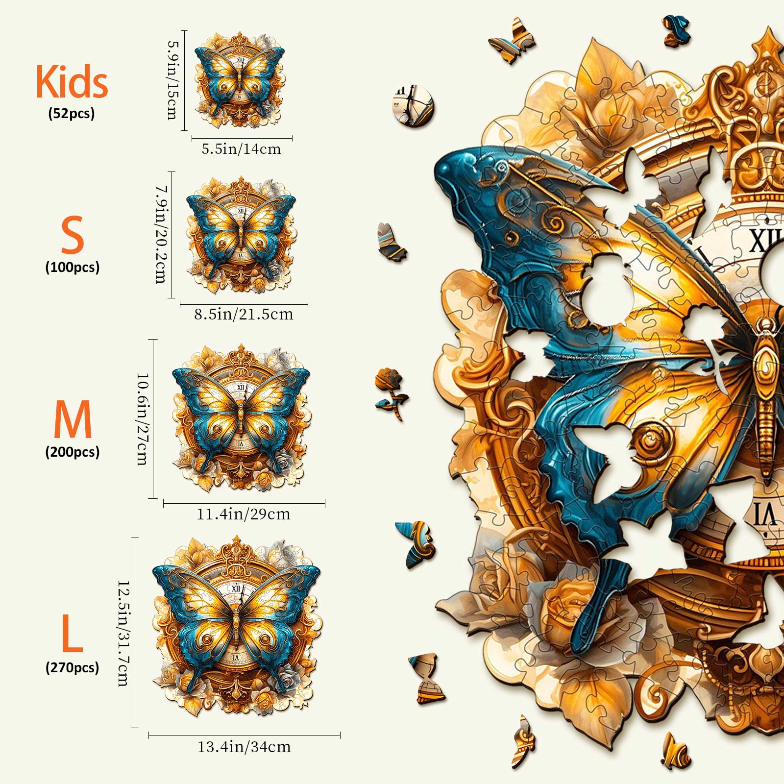 Butterfly And Clock Wooden Jigsaw Puzzle