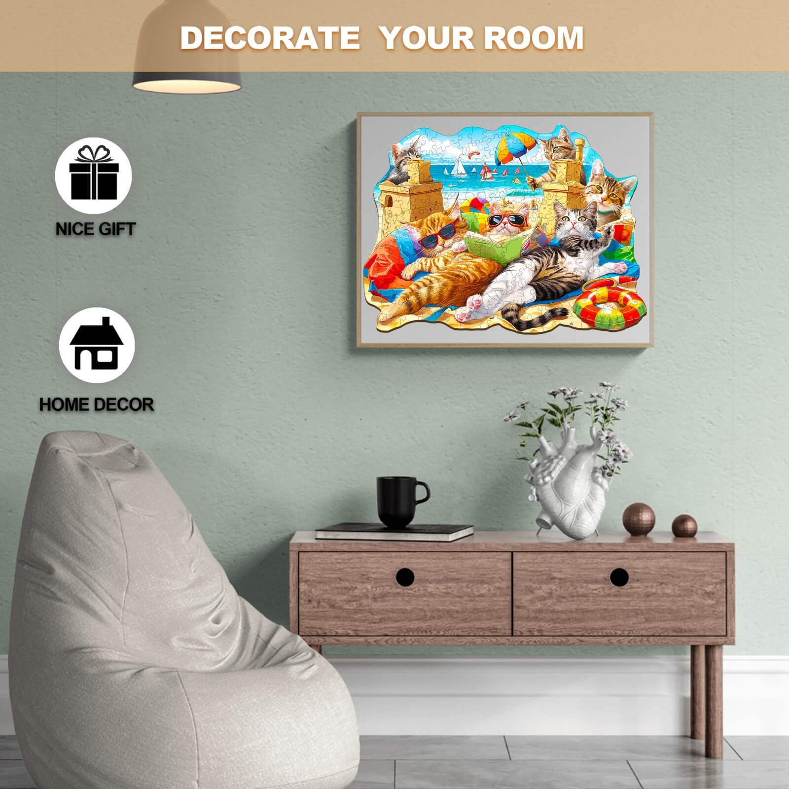 Beach Cat Wooden Jigsaw Puzzle