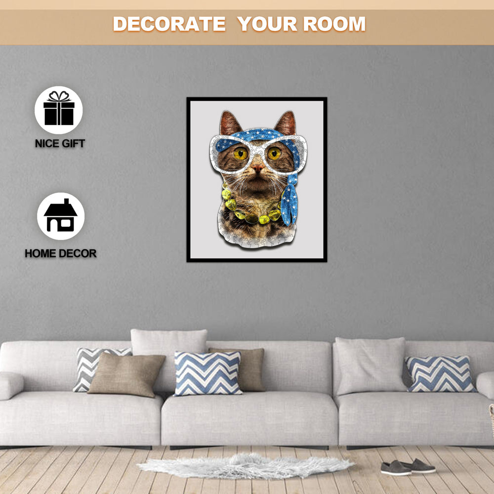 Modern Cat Wooden Jigsaw Puzzle