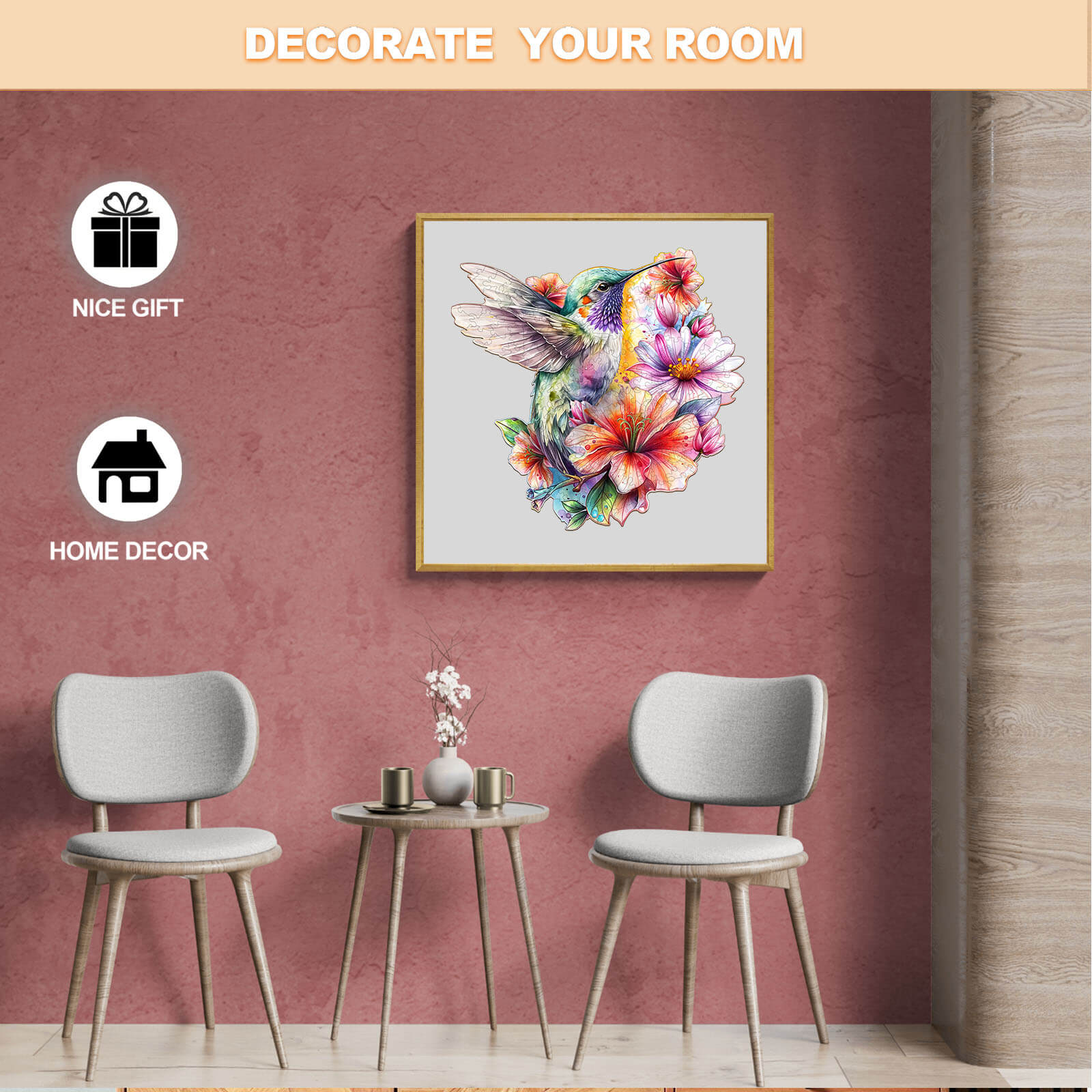Hummingbirds in Flowers Wooden Jigsaw Puzzle