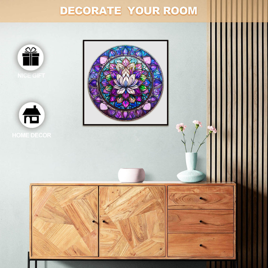 Stained Glass Lotus-2 Wooden Jigsaw Puzzle