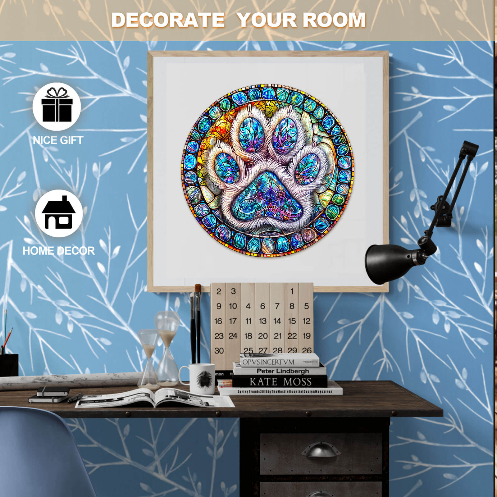 Stained glass paw prints Wooden Jigsaw Puzzle