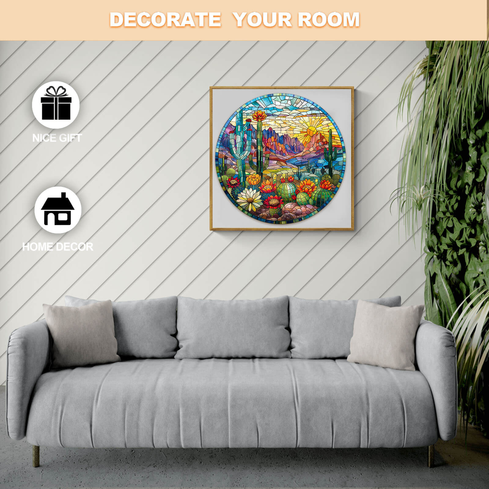 Stained Glass Cactus Wooden Jigsaw Puzzle