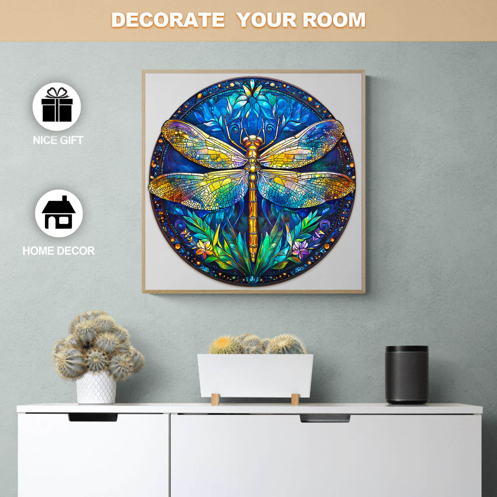 Retro dragonfly Wooden Jigsaw Puzzle