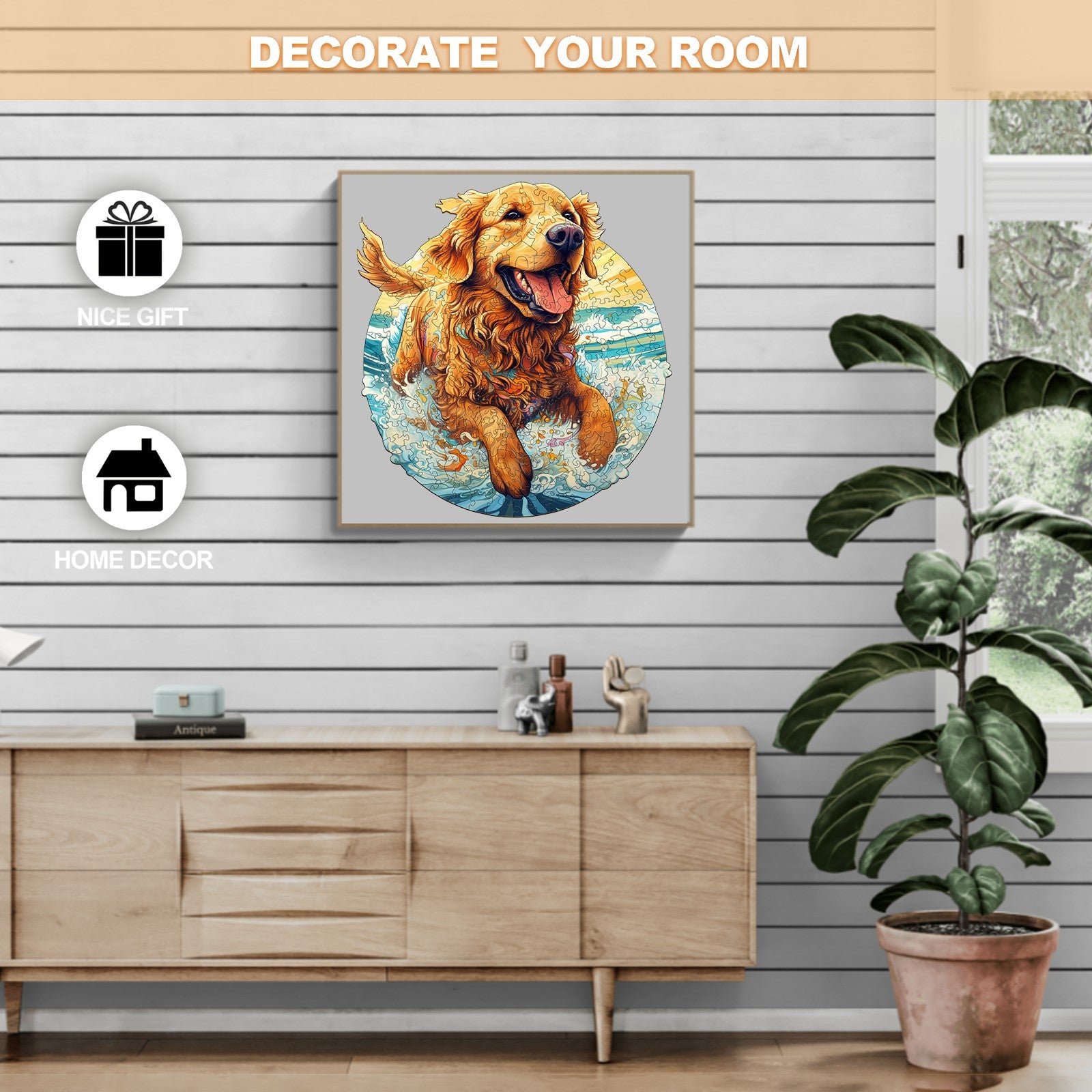 Happy Golden Retriever Wooden Jigsaw Puzzle