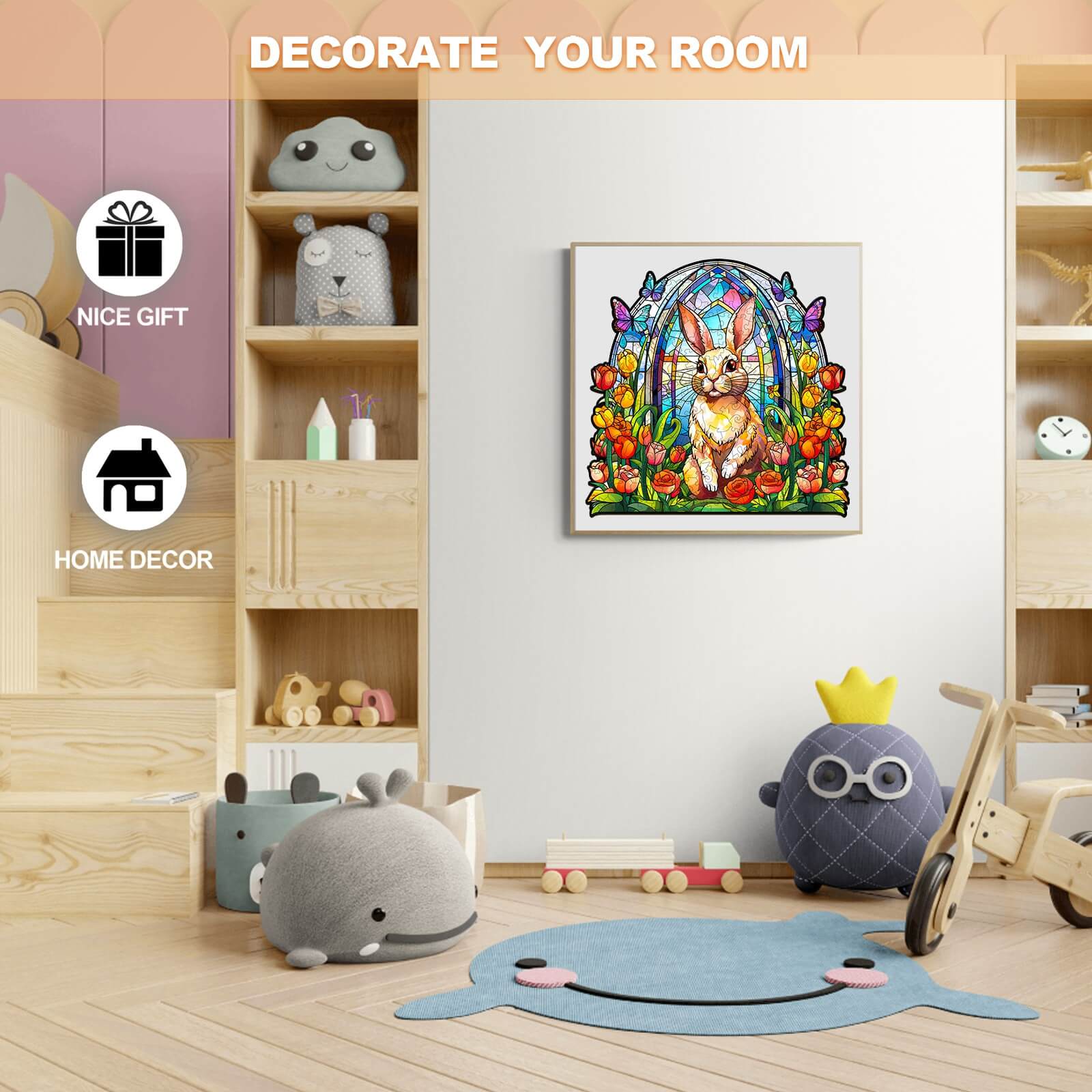 Stained Glass Rabbit Wooden Jigsaw Puzzle