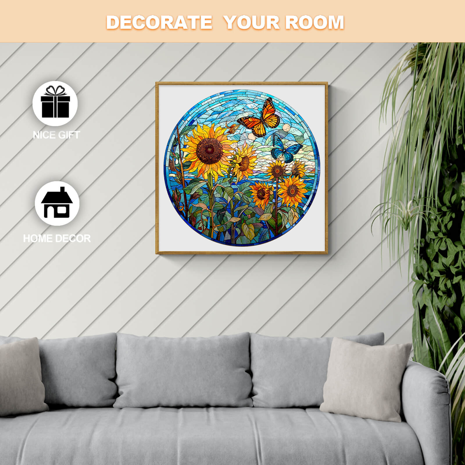 Stained Glass Sunflower Wooden Jigsaw Puzzle