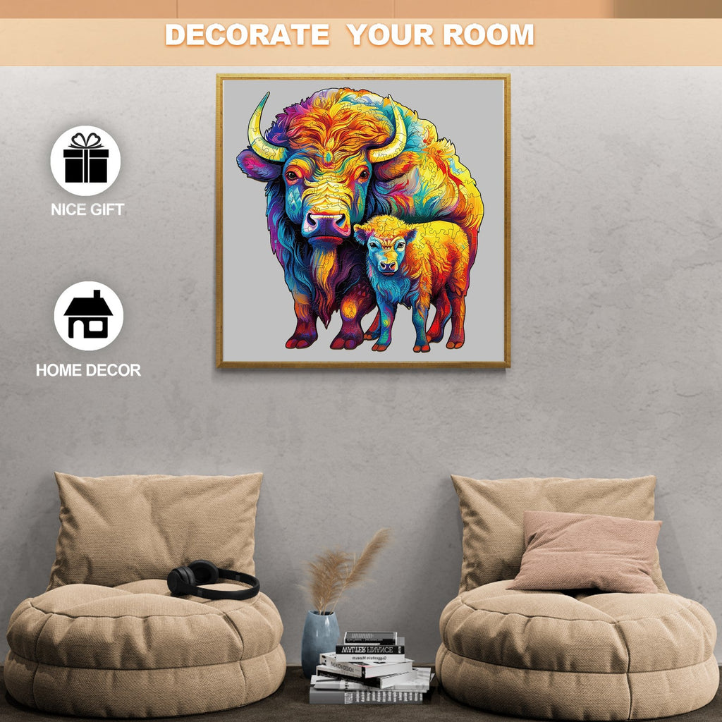 Family American Bison Wooden Jigsaw Puzzle