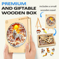3D Wolf-2 wooden jigsaw puzzle box with colorful design, includes small easel for display, ideal gift for puzzle enthusiasts.