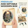 3D vision inside the cave-2 wooden jigsaw puzzle set, featuring premium packaging and a small wooden easel