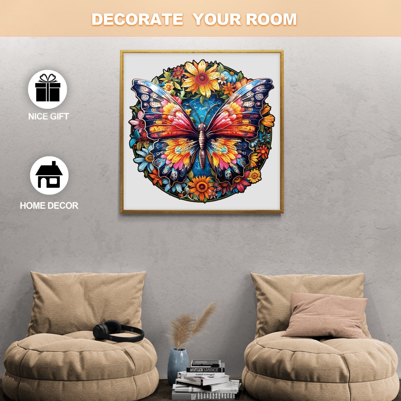 Butterflies And Sunflowers Wooden Jigsaw Puzzle
