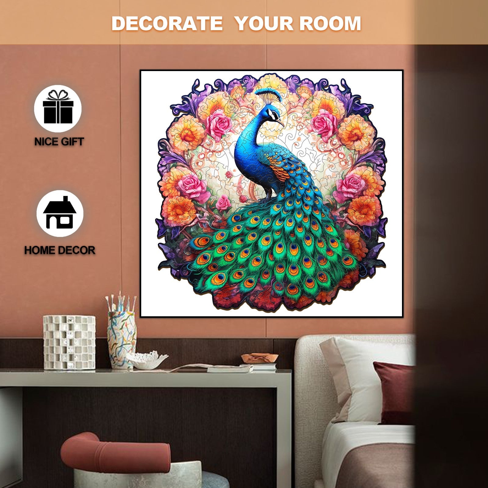 Male Peacock Wooden Jigsaw Puzzle