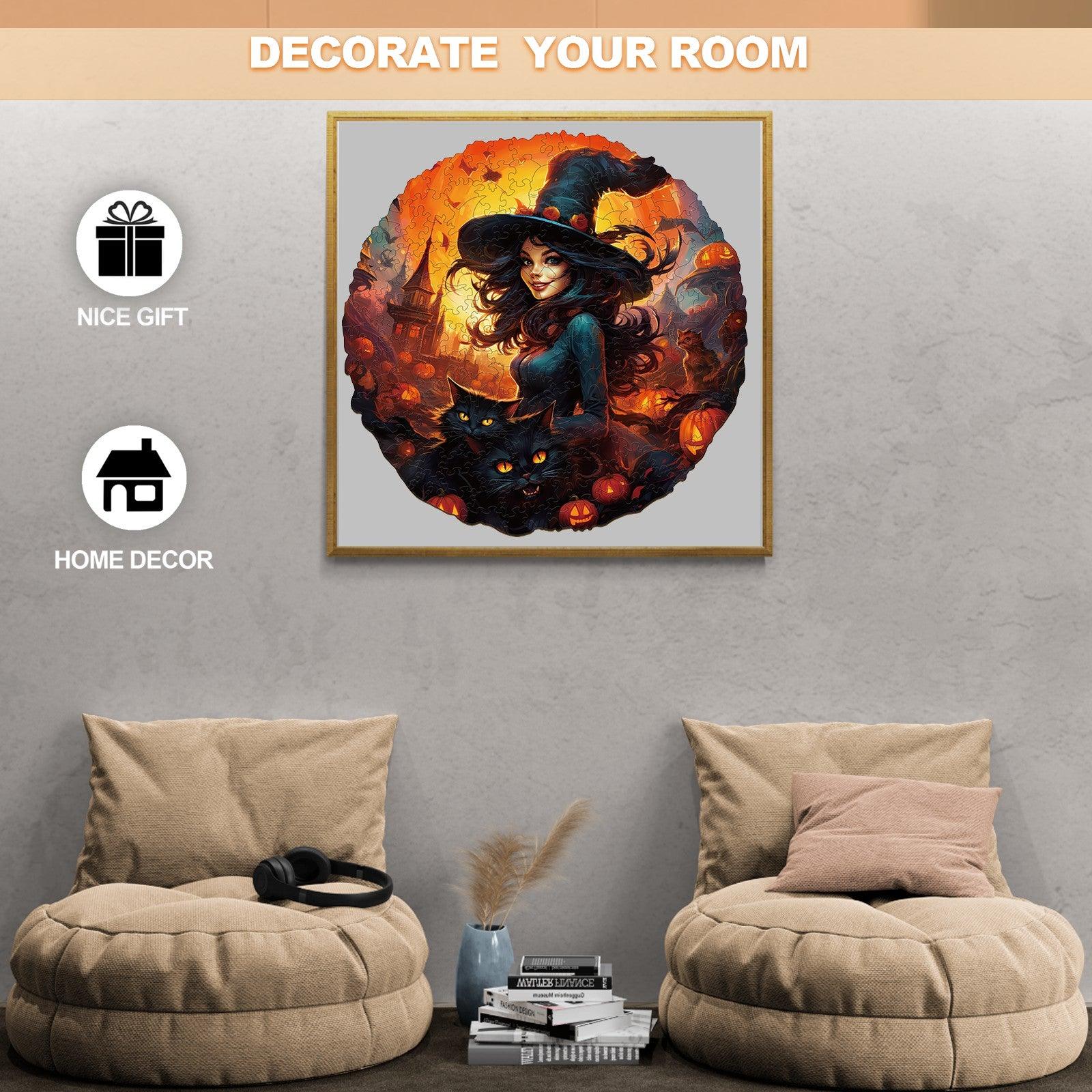 Witches and Cats Wooden Jigsaw Puzzle