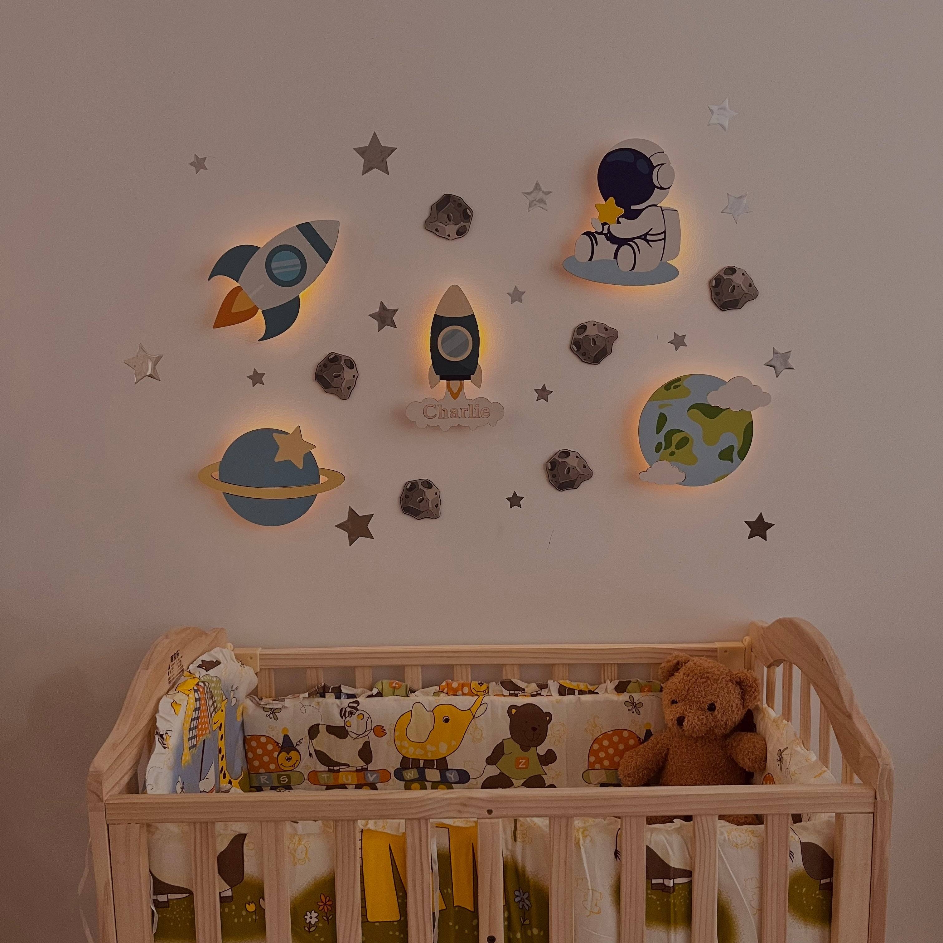 Personalized Wooden Baby's Room Wall Light Set-Space Model