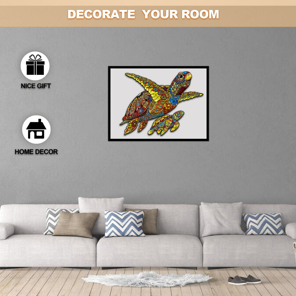 Sea Turtle Mom Wooden Jigsaw Puzzle