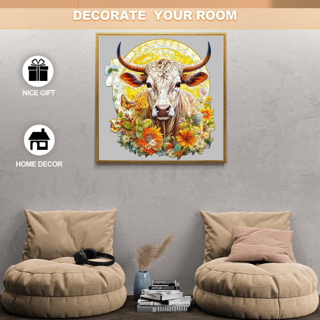 Cow and Flower Wooden Jigsaw Puzzle