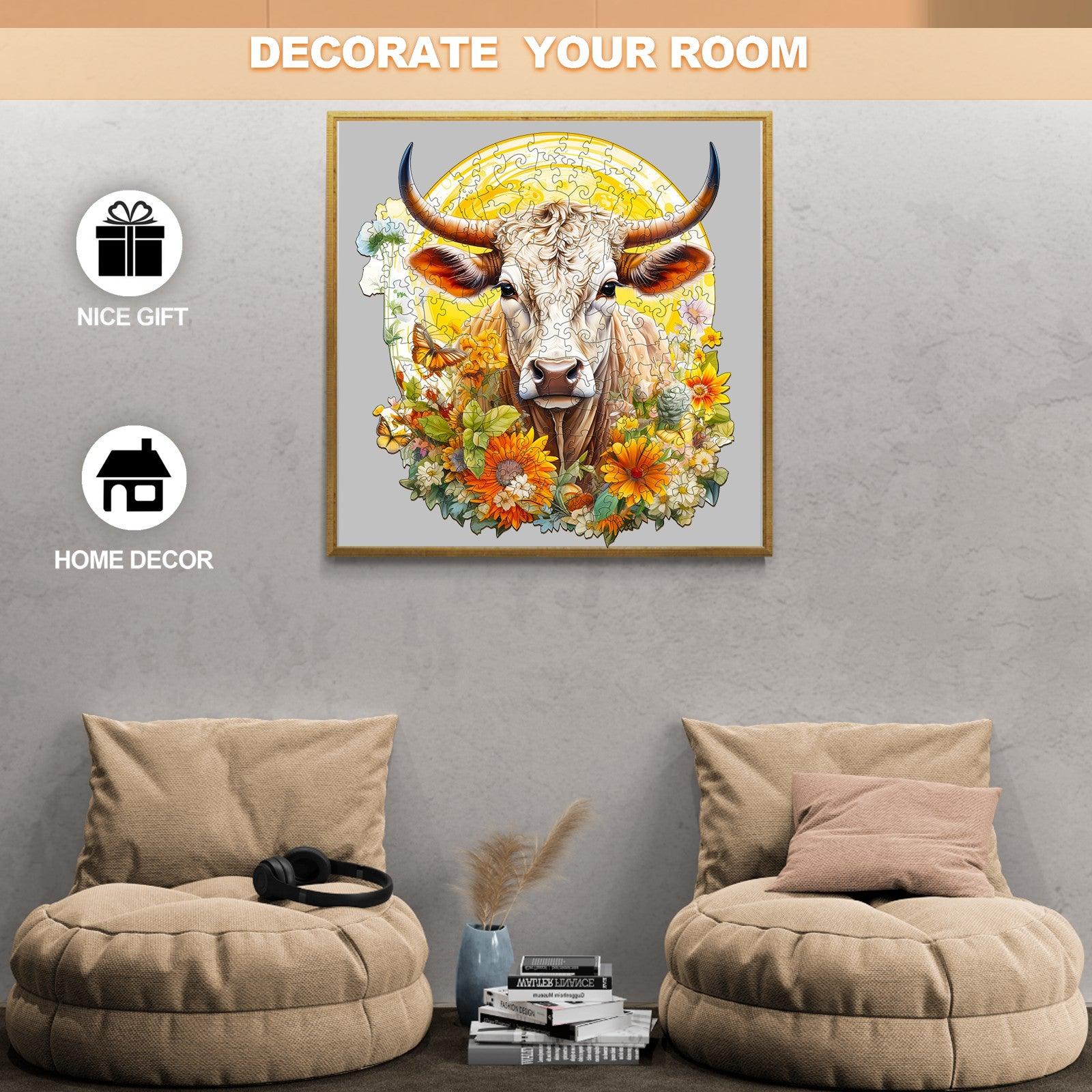 Cow and Flower Wooden Jigsaw Puzzle