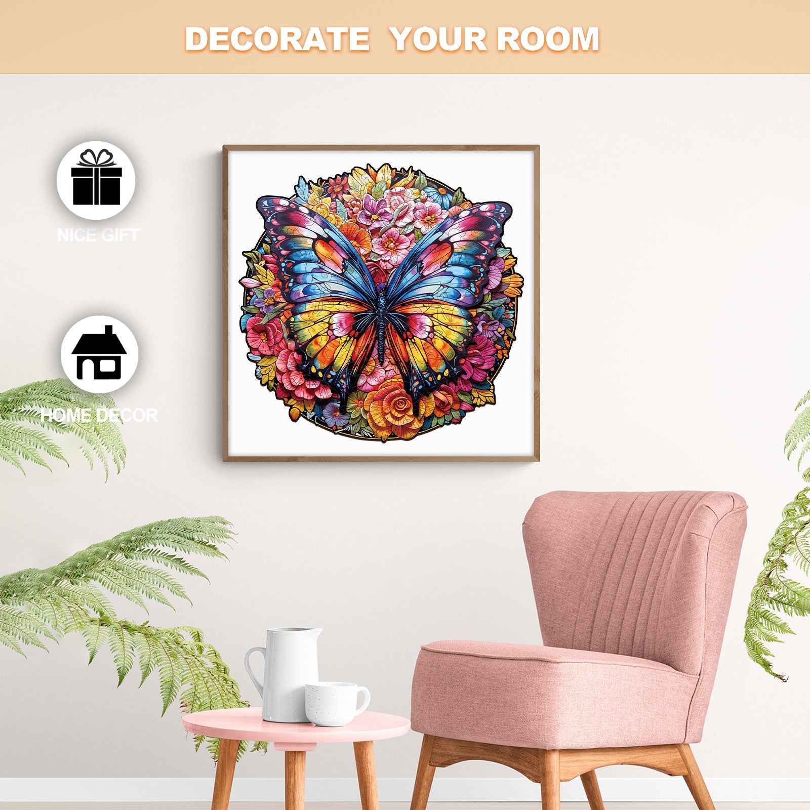 Butterfly And Flowers Wooden Jigsaw Puzzle