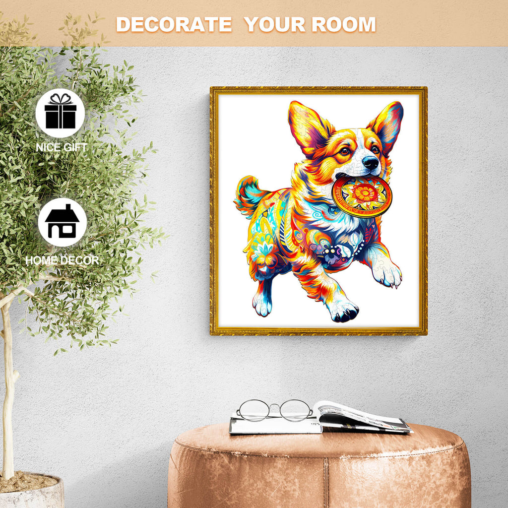 Dog Playing with Toys Wooden Jigsaw Puzzle