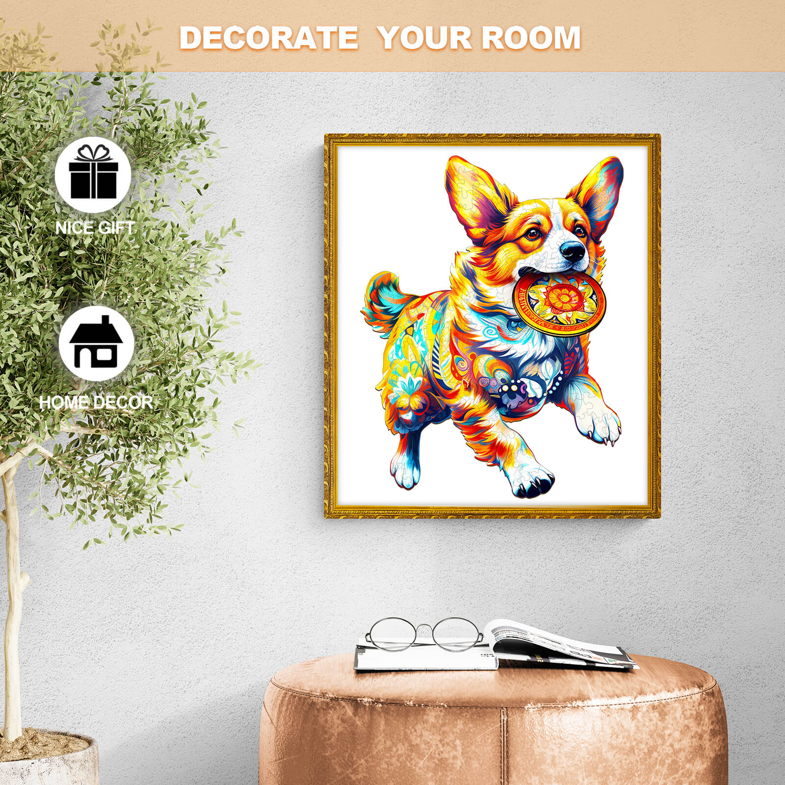 Dog Playing with Toys Wooden Jigsaw Puzzle