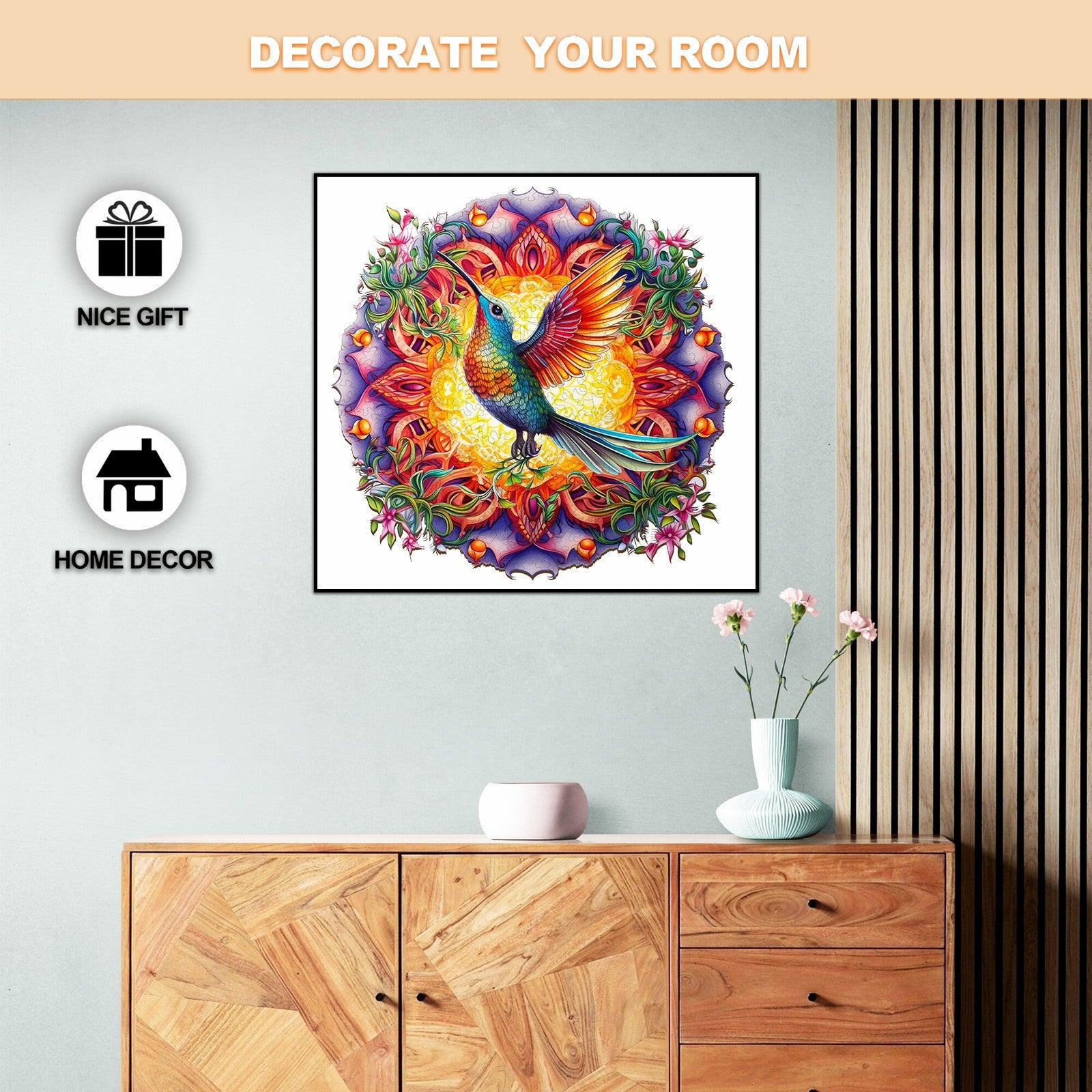 Mandala & Hummingbird 2 Wooden Jigsaw Puzzle