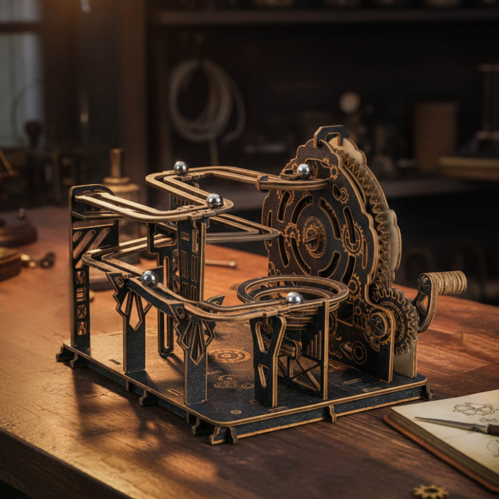 Dark Wood 3D Marble Run – DIY Wooden Puzzle Track Kit