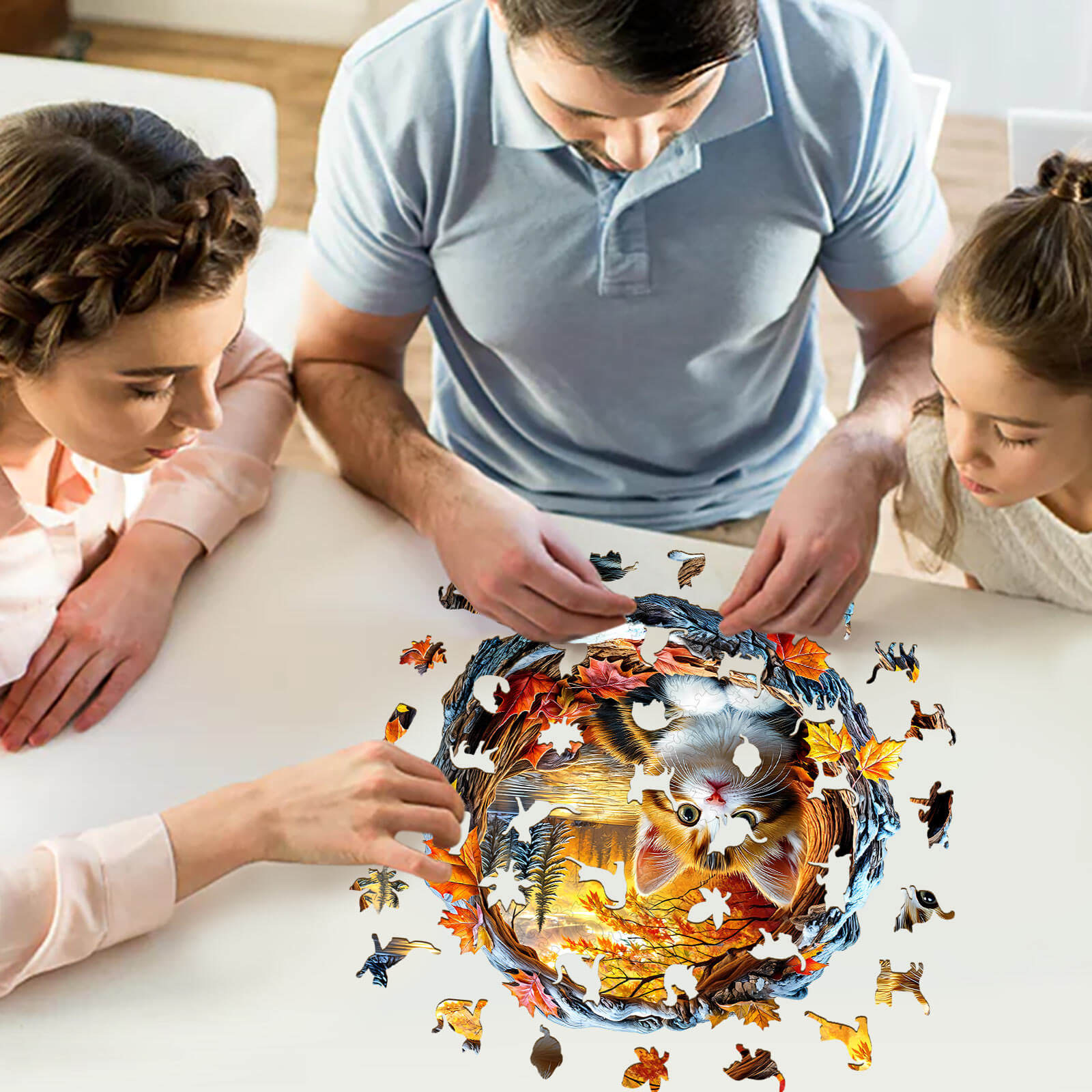3D Kitten in Autumn Wooden Jigsaw Puzzle