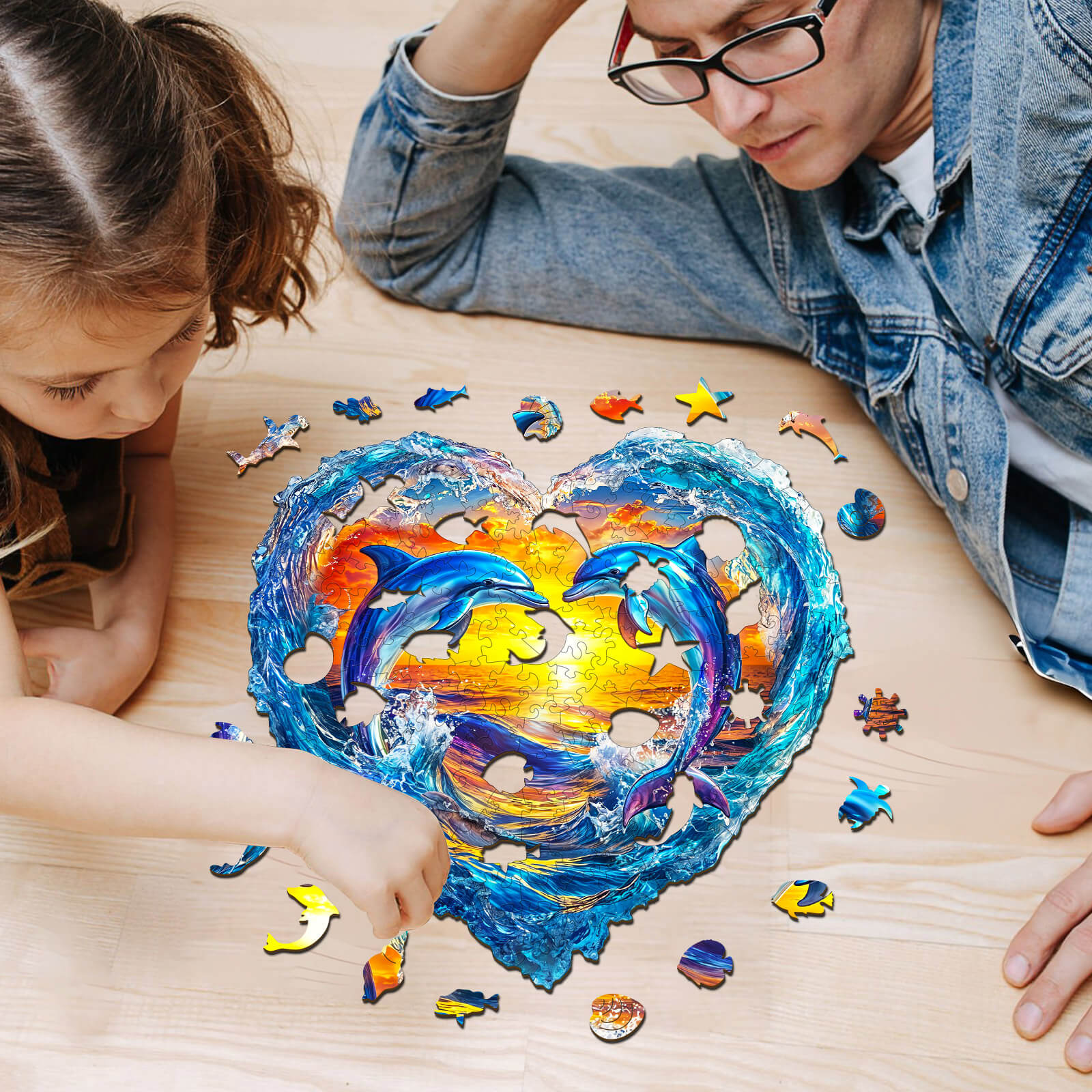 3D Heartfelt Dolphins Wooden Jigsaw Puzzle