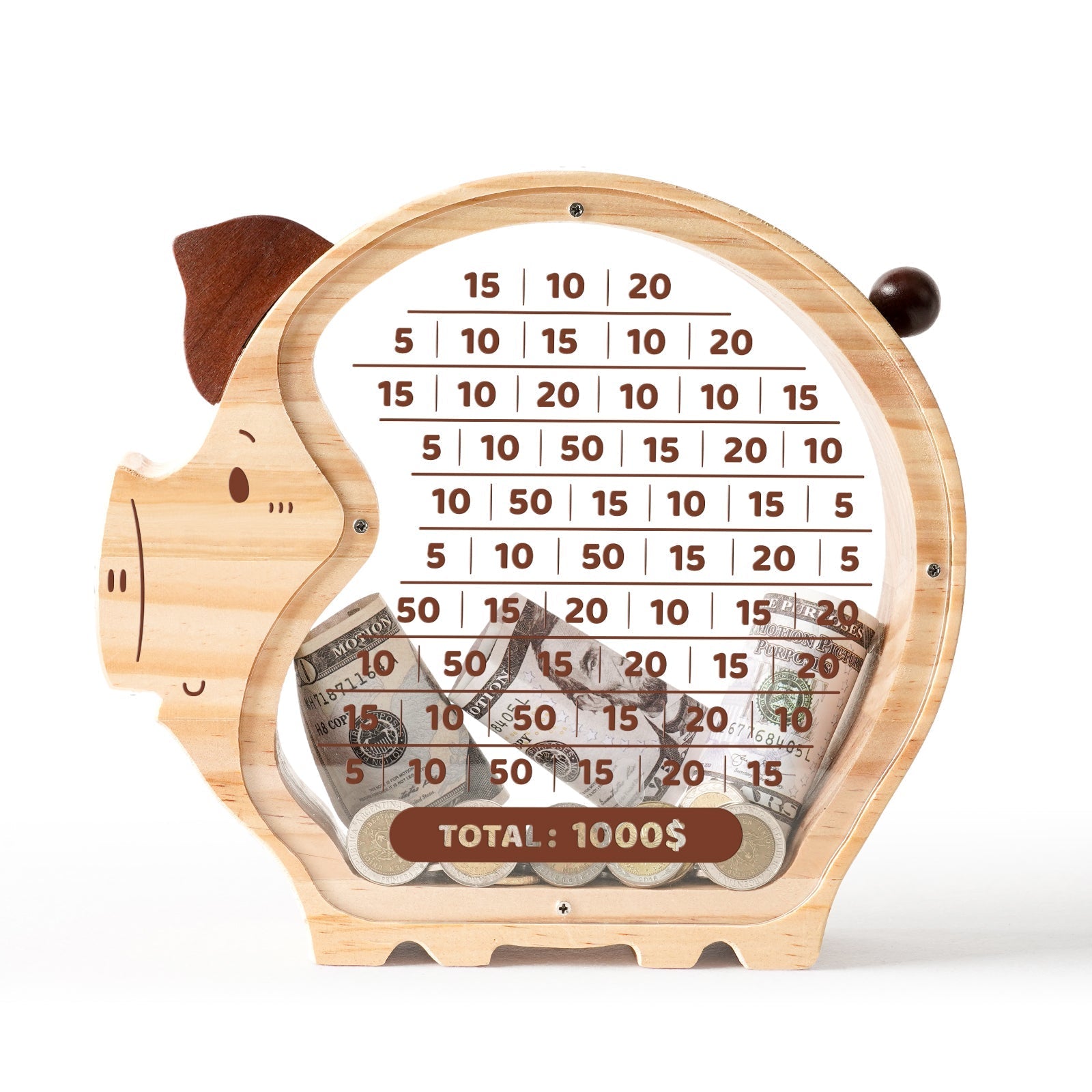 Custom Piggy Bank for Kids with Money Target and Numbers (1000 Dollar)