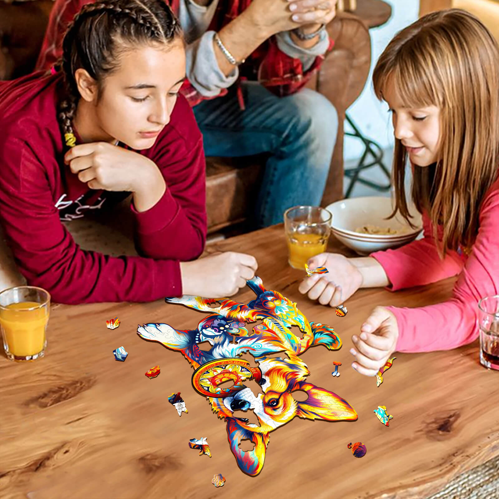 Dog Playing with Toys Wooden Jigsaw Puzzle