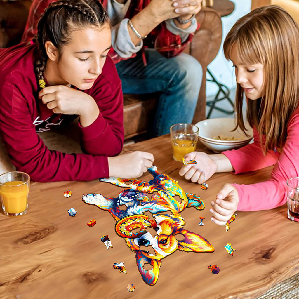 Dog Playing with Toys Wooden Jigsaw Puzzle