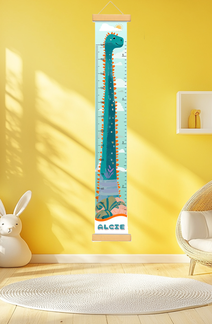 Personalized Dinosaur Growth Hanging Canvas Height Ruler