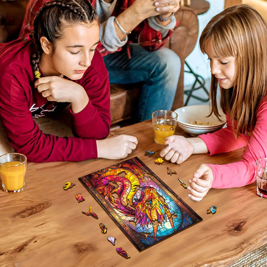 Stained Glass Dragon Wooden Jigsaw Puzzle