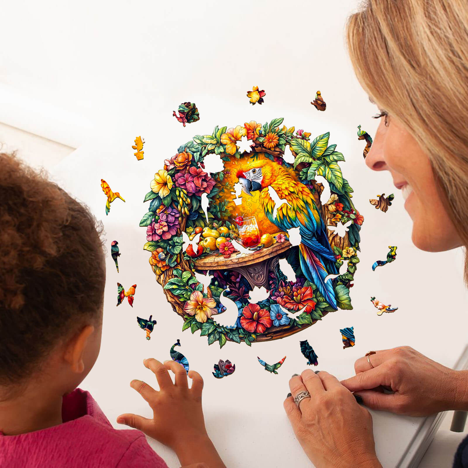 The parrot's tea-2 Wooden Jigsaw Puzzle