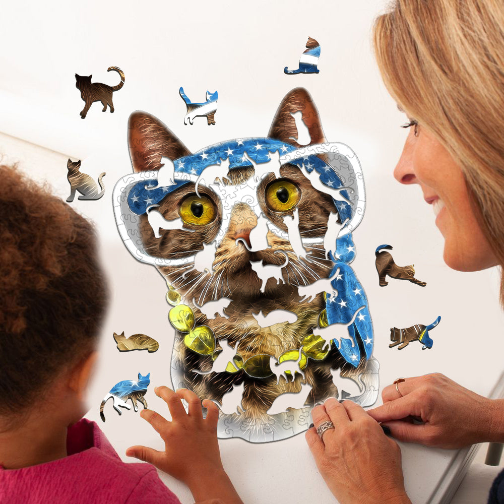 Modern Cat Wooden Jigsaw Puzzle