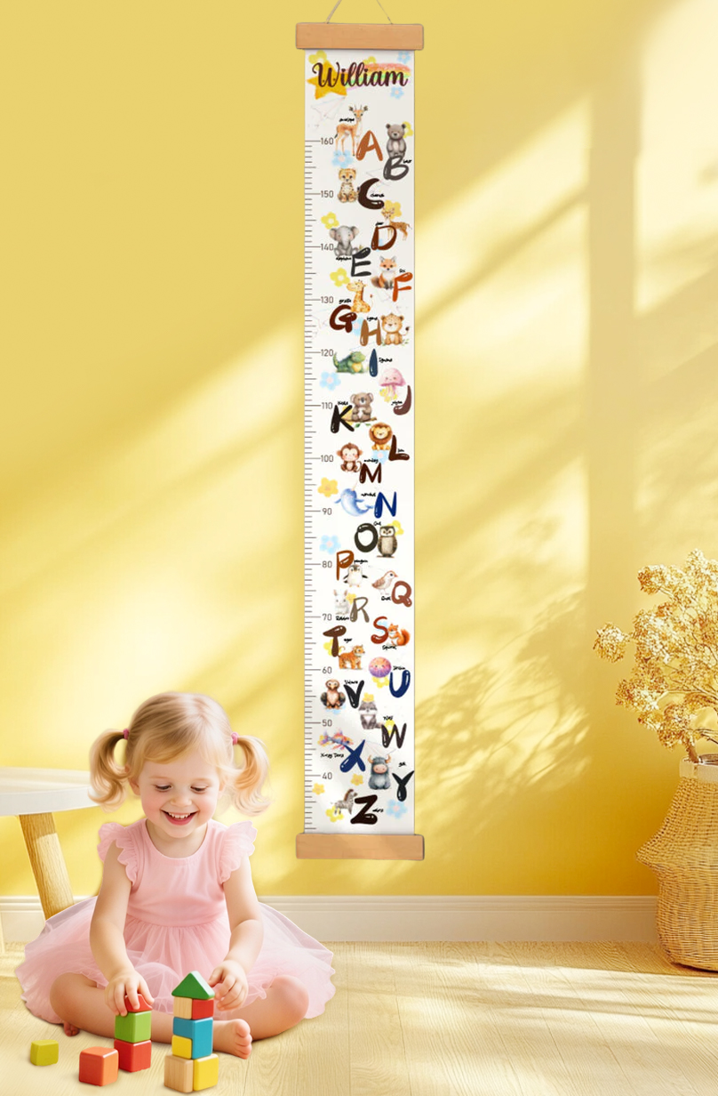 Personalized Animal Alphabet Hanging Canvas Height Ruler