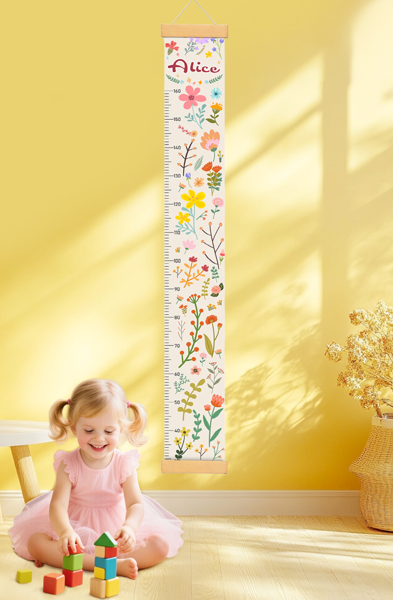 Personalized Blooming Flowers Hanging Canvas Height Ruler