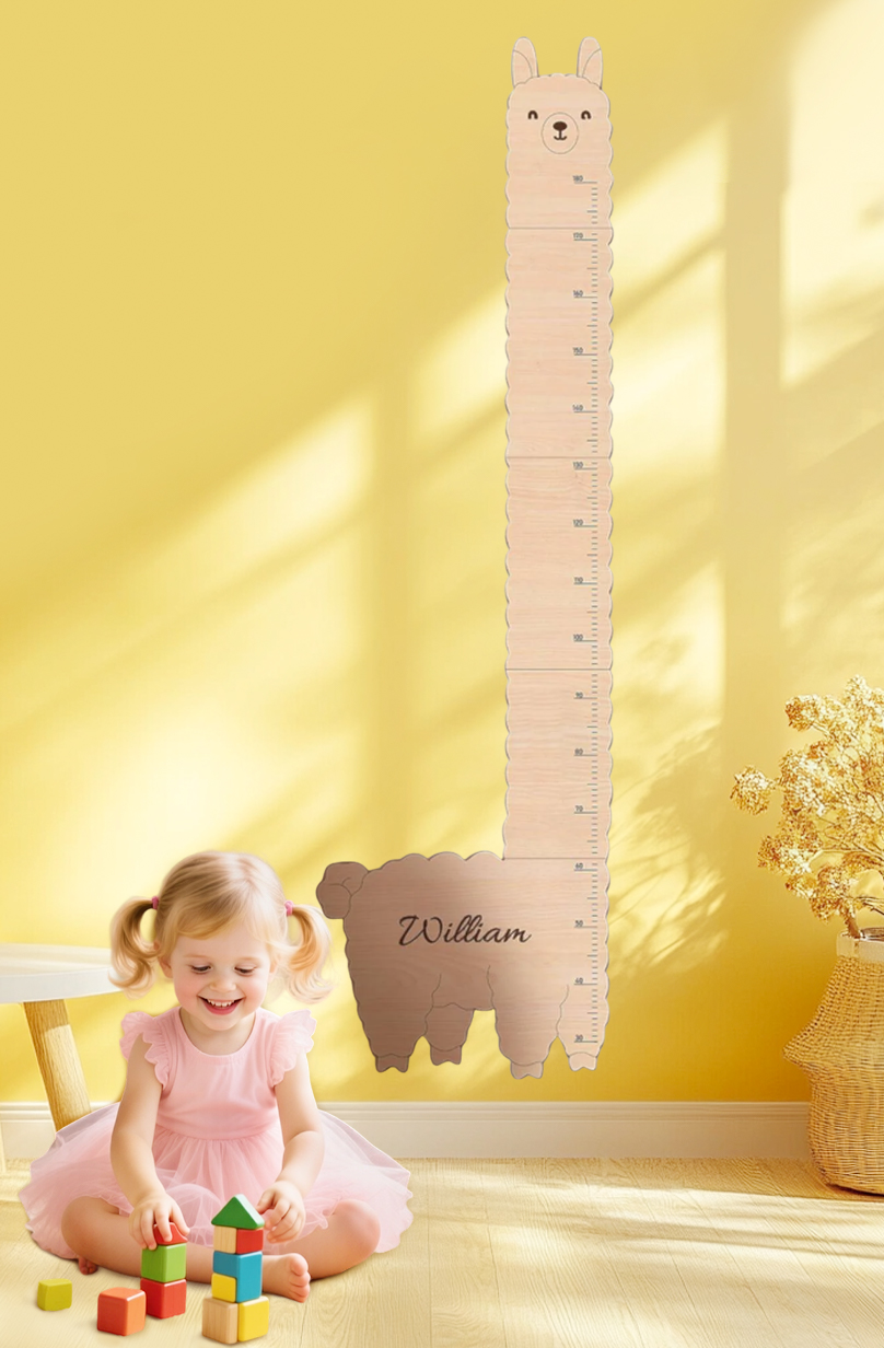 Personalized Wooden Alpaca Llama Growth Chart Ruler