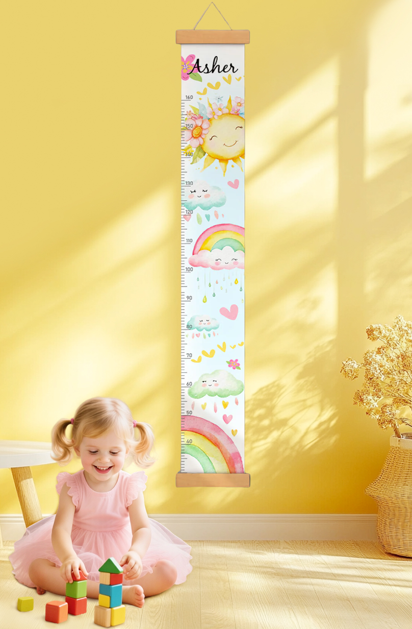Personalized Sunshine and Rainbow Hanging Canvas Height Ruler