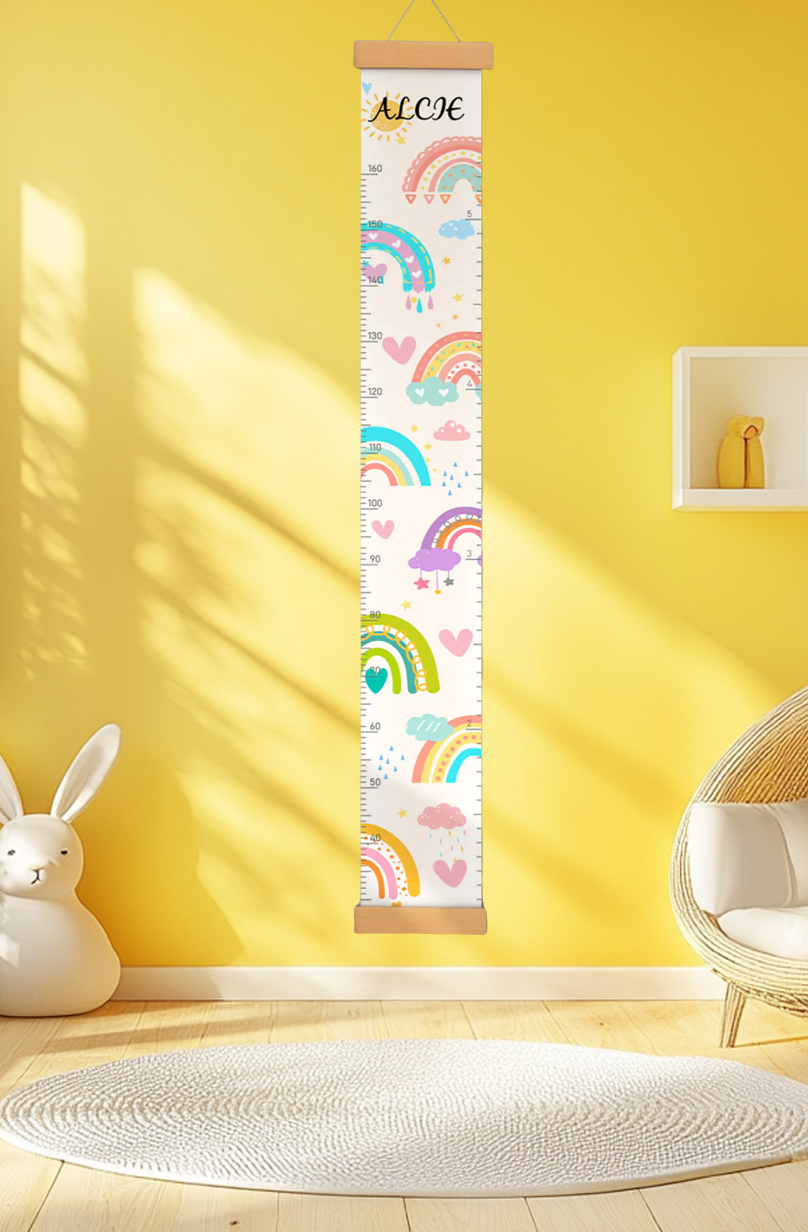 Personalized Sunshine and Rainbow Hanging Canvas Height Ruler
